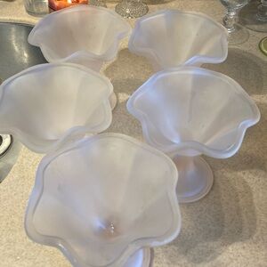 Vintage Ice Cream sundae frosted pink tulip glasses/dessert  cups set of 5